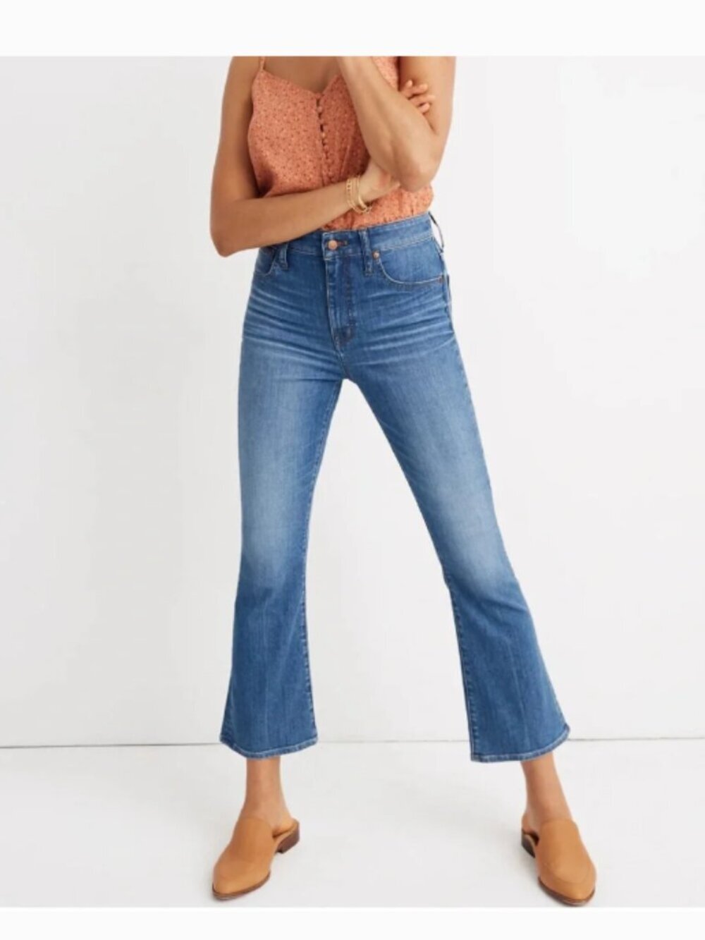 Madewell Cali Demi-Boot Cropped Mini-Flare Jeans in Medium Wash - Size 34